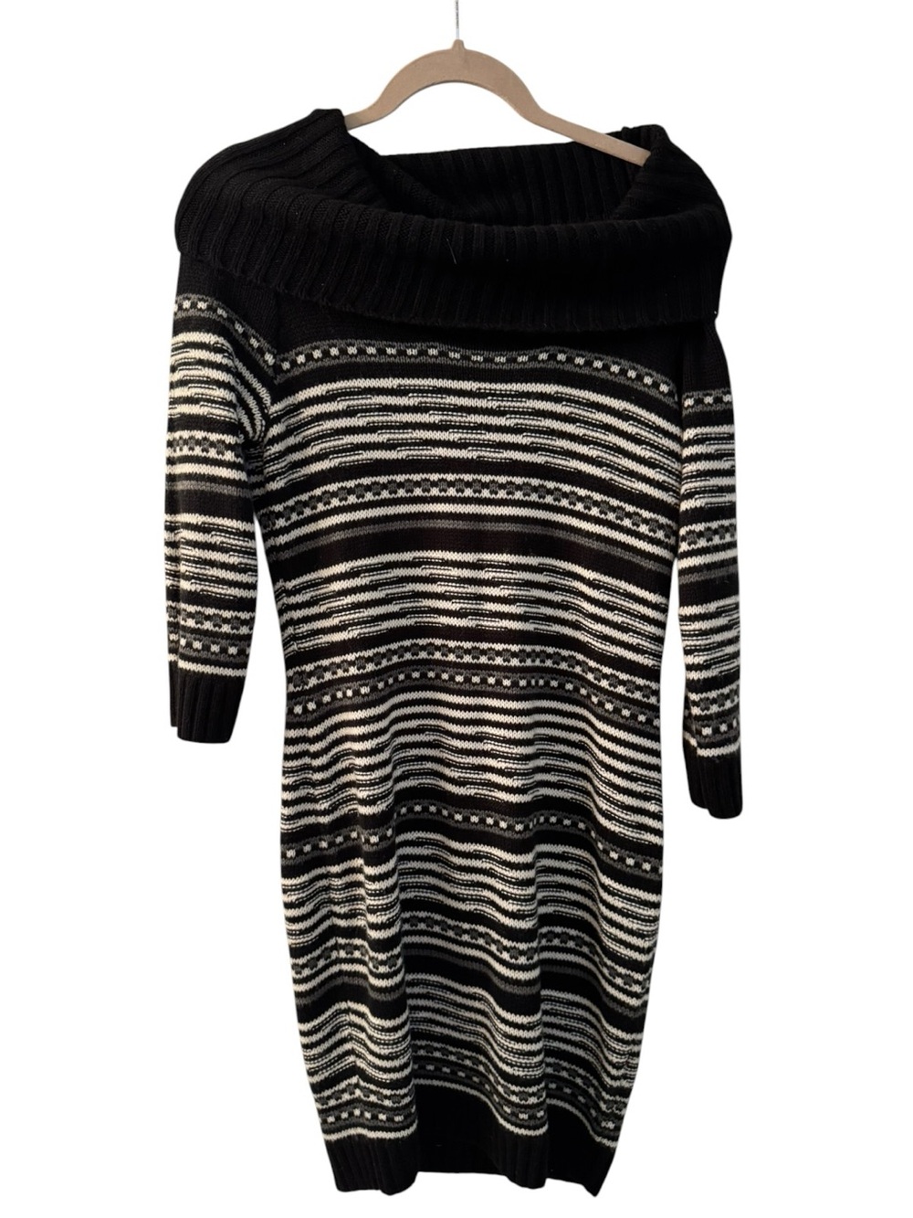 Pink Rose Women’s Cowl Neck Knit Sweater Dress Striped Size Large